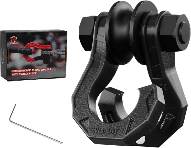 AMBULL D Ring Separate Shackle with Snatch Block, 3/4" Easy Open Shackles w/Snatch Block Pulley, Heavy Duty Shackle for Towing Winch, Pulley for Off-Road Vehicle Recovery, Truck, ATV, UTV, BlackBlack - Image 1
